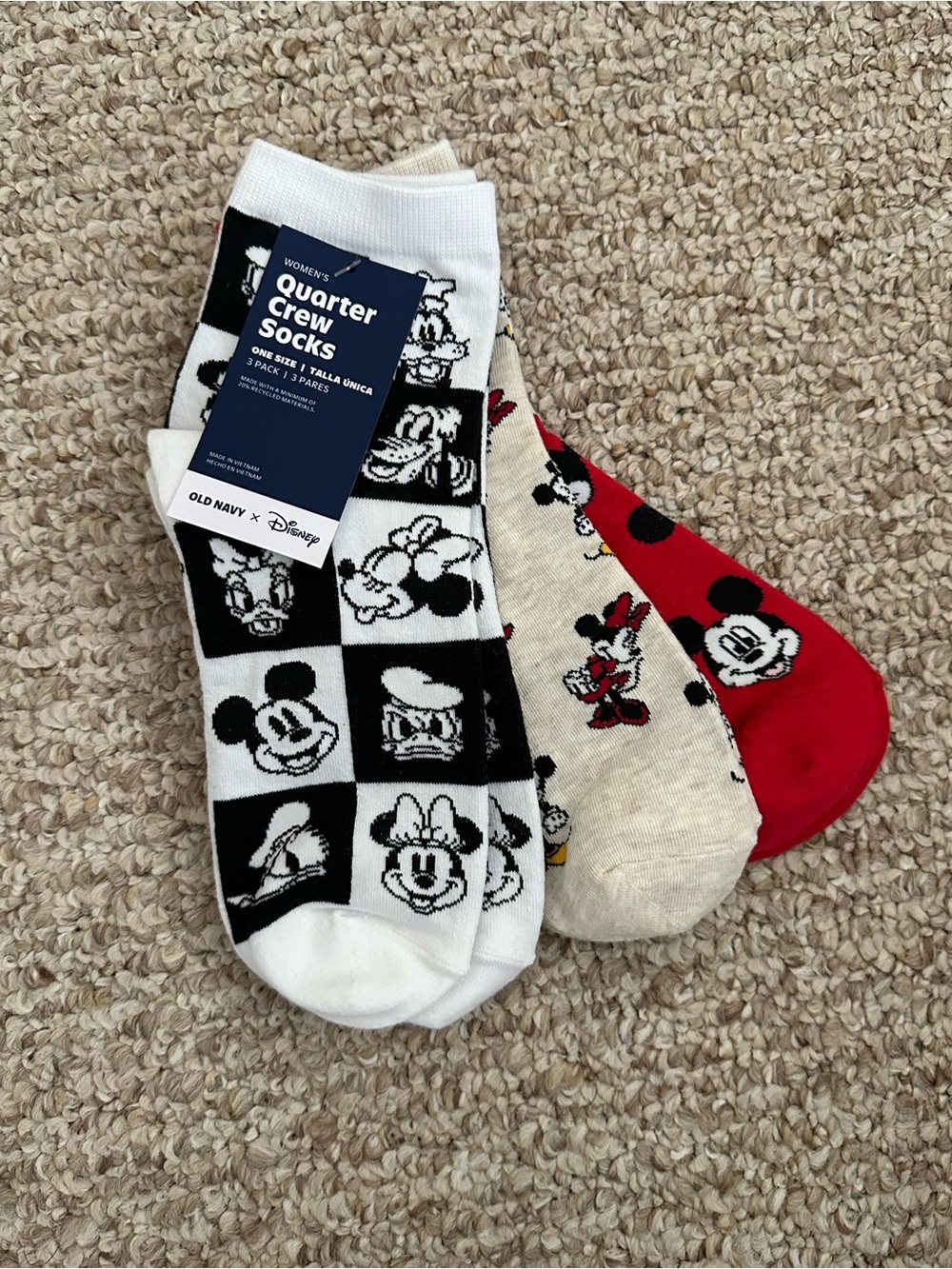 Old Navy x Disney Women's Quarter Crew Socks 3 pack